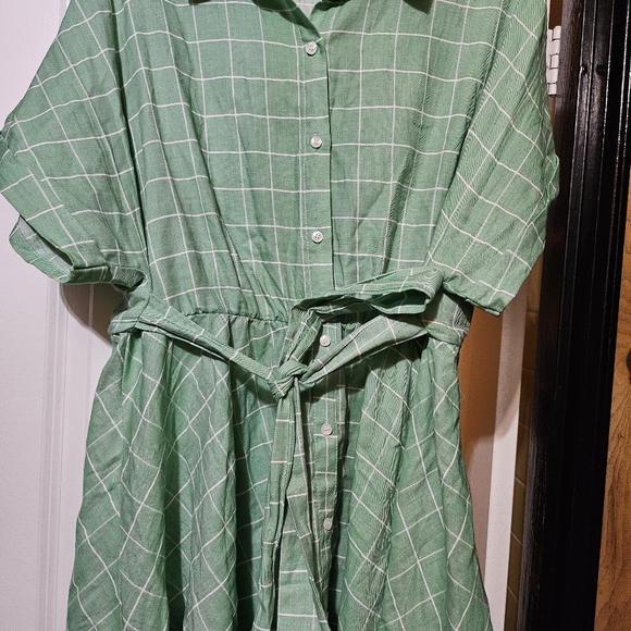 Mint Plaid Mini Tie Waist Dress in Large Size - Picture 5 of 7
